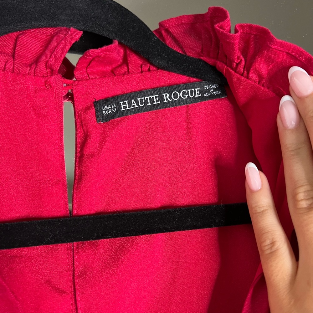 Haute Rogue red linen/cotton mini dress w puffed sleeves - Picture 5 of 10